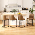 Counter Height Bar Stools Set of 4, Upholstered Leather Barrel Barstools by ErdoruLiving
