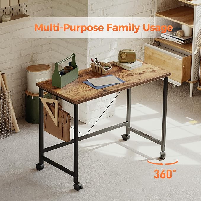 Rolling Computer Desk with Wheels, Gaming Desk - Image 3