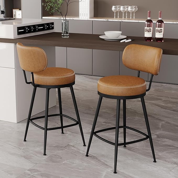 Counter Height Bar Stools, Faux Leather Kitchen Counter Stools by ErdoruLiving
