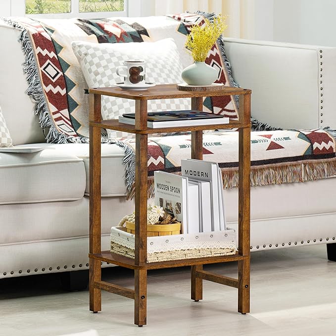 28in Tall Side Table Set of 2, 3-Tier Small Narrow End Table - Image 7