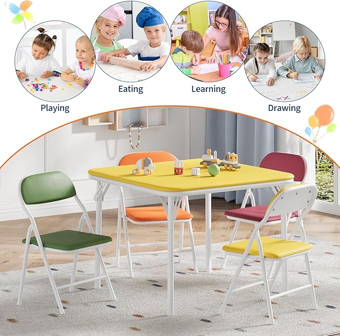 IDEALHOUSE 5 Piece Boys Girls Folding Table and Chairs Set, Activity Table and - Image 7