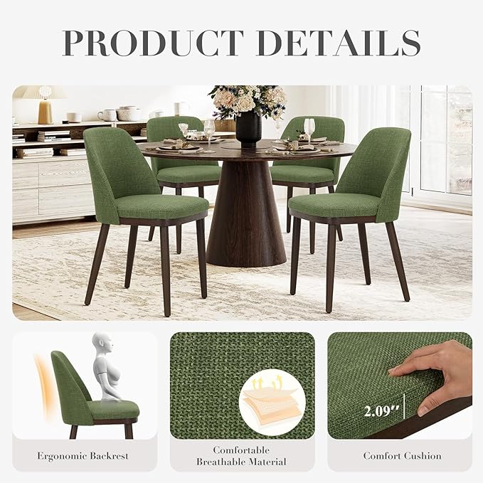 COLAMY Upholstered Dining Chairs Set of 4, Modern Kitchen Chairs - Image 2