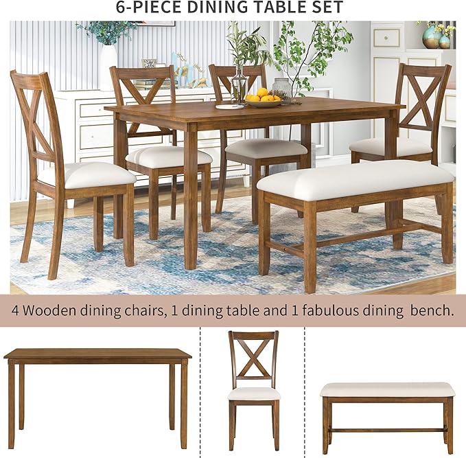 SogesPower 6-Piece Kitchen Dining Table Set - Image 3