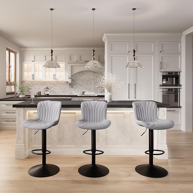 YOUNIKE 3 Grey Bar Stools Modern Swivel Counter Height Bar Chair - Image 7