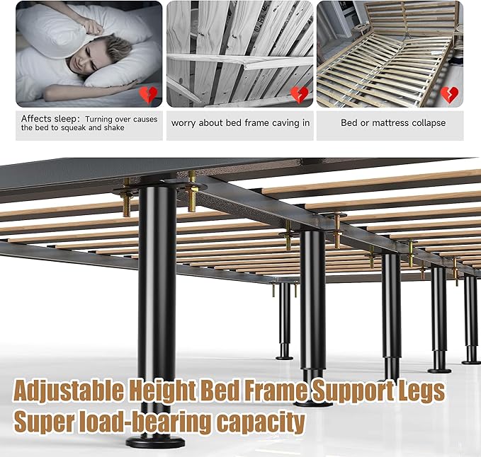 Metal Bed Frame Support Legs, 7-12.6 Inch Adjustable Height Bed Support Legs - Image 4