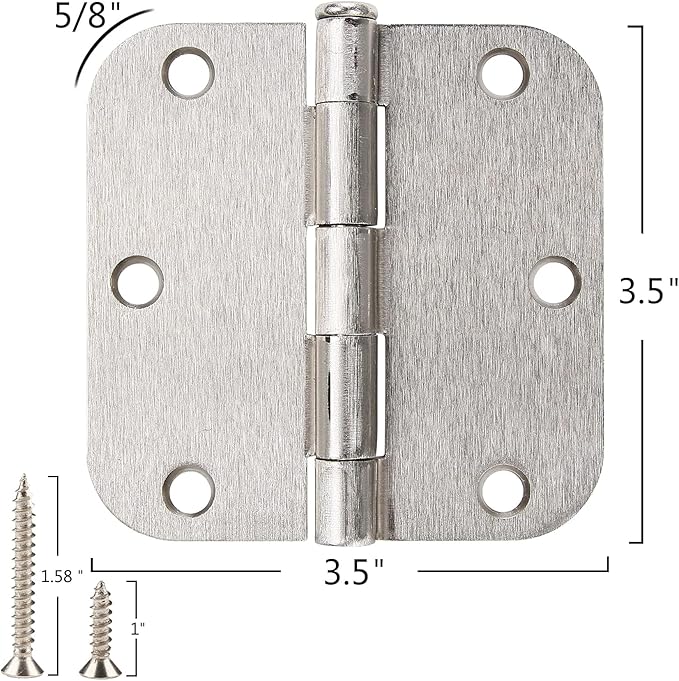 100 Pack Interior Door Hinges Brushed Nickel 3.5 inch x 3 1/2" 5/8" Round - Image 4