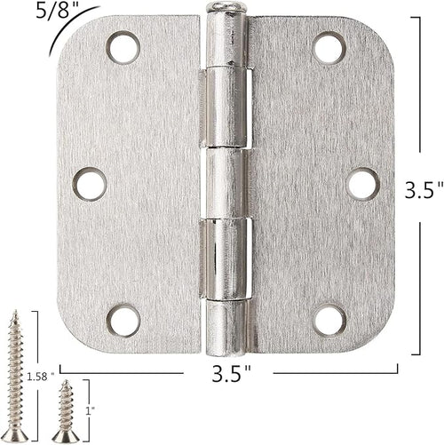 24 Pack Interior Satin Door Hinges Brushed Nickel 3.5 Inch x 3 1/2" 5/8" Rudius - Image 2