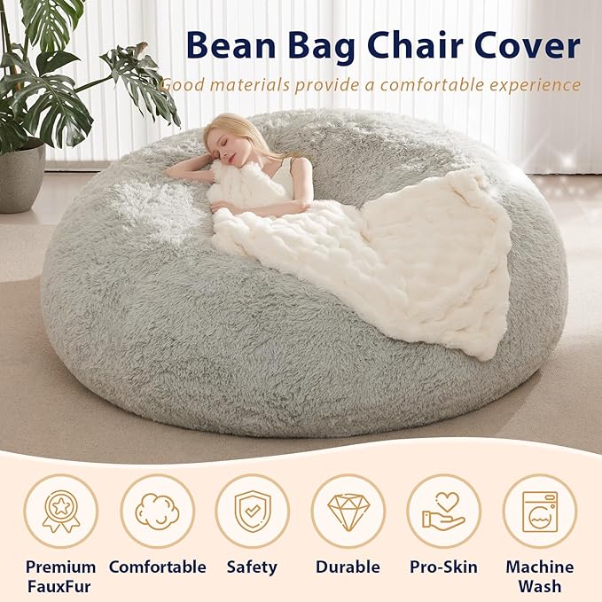 Bean Bag Covers Only, Fluffy Stuffed Beanbag Chair Covers No Filler, Washable - Image 5