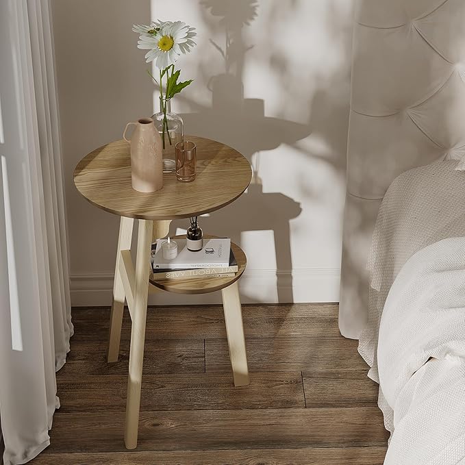 ChooChoo Round End Table for Small Spaces, Narrow Side Table, Accent Table - Image 5