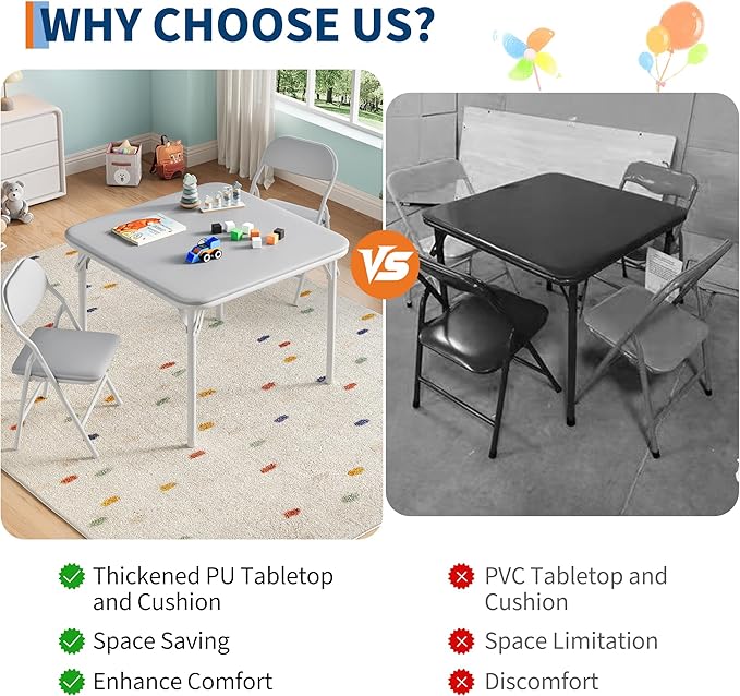 GarveeHome 3-Piece Kids Folding Table and Chairs Set, Toddlers Children's - Image 5
