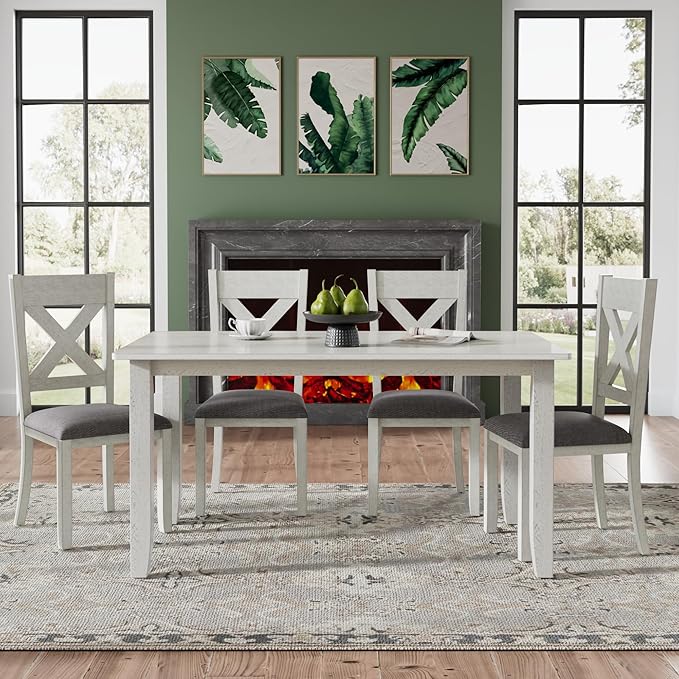 VECELO Peatuk 6-Piece Solid Wood Dining Table Set - Image 7