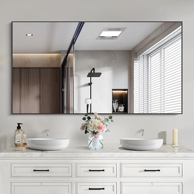Black Bathroom Mirror for Wall, 30x50 Inch Rectangle Mirrors - Image 2