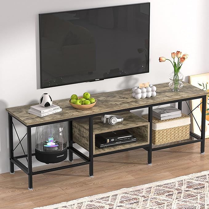 VECELO Industrial TV Stand for 70 Inch Television Cabinet 3-Tier Console - Image 7