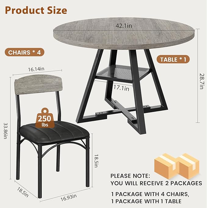 Round Dining Table Set for 4, Kitchen Table and Chairs for 4, Circle Table - Image 8