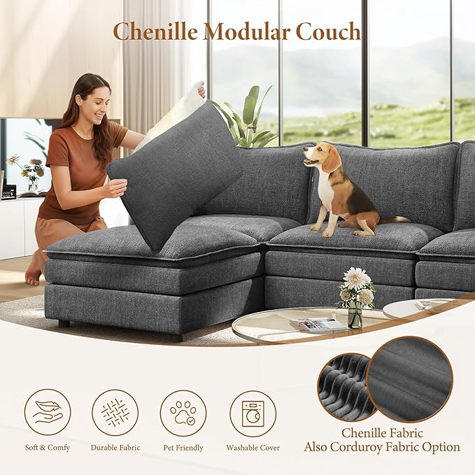 Vesgantti 108" U Shaped Sectional Couch, Comfy Cloud Modular Sectional Sofa - Image 6