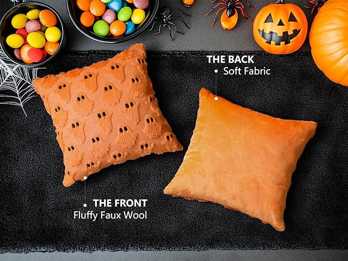 4TH Emotion Halloween Ghost Decorative Pillow Covers 16x16 Set of 2 - Image 5