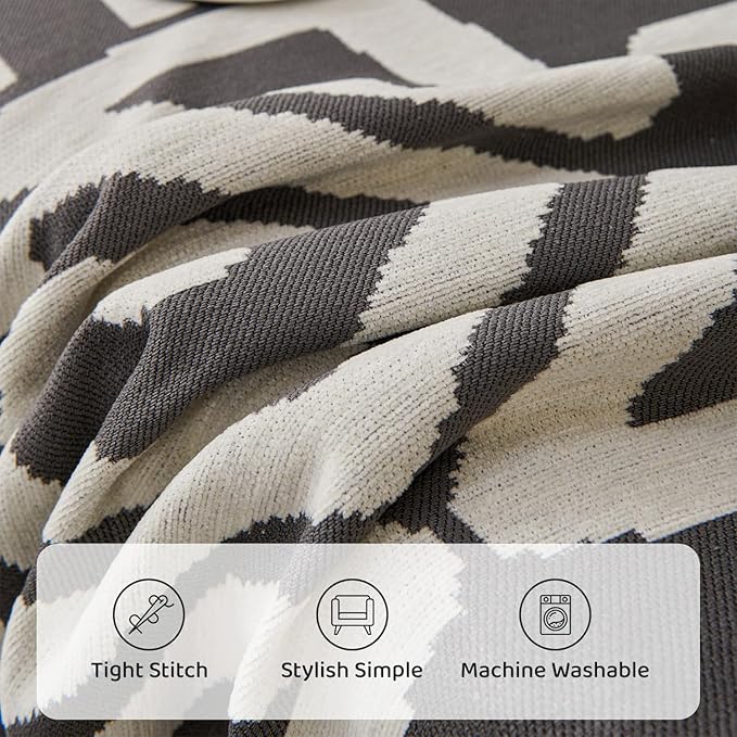 STACYPIK Boho Geometric Dark Grey Chenille Sofa Cover - Image 4