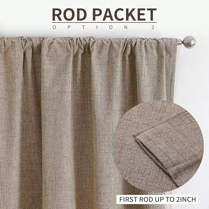 Joydeco Natural Linen Curtains 90 inch Length 2 Panels Set Burg 100% Blackout - Image 4