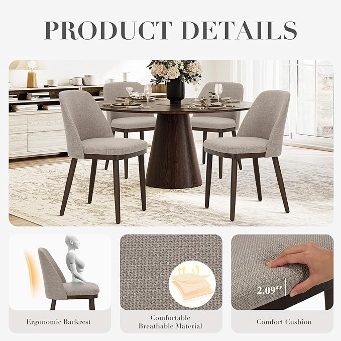 COLAMY Upholstered Dining Chairs Set of 4, Modern Kitchen Chairs - Image 4