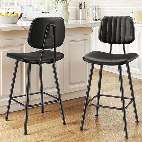 24-Inch Leather Bar Stools Set of 2, Counter Height Barstools by Raynesys