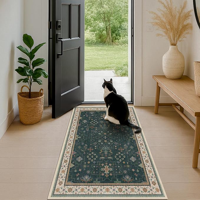 Dark Green Oushak 3x4 Large Entryway Rug - Image 5