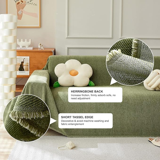 STACYPIK Christmas Breathable Matcha Green Couch Covers Minimalist Sofa Cover - Image 2