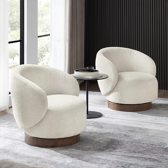 Swivel Accent Chair Round Barrel Armchair Upholstered Performance Fabric by Kislot