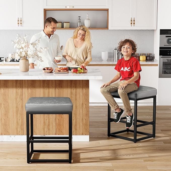 Counter Height Bar Stools Set of 2, Faux Leather Counter Stools - Image 6