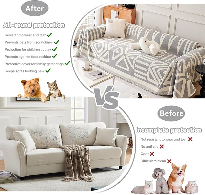 HANDONTIME Grey Armchair Sofa Cushion Covers Boho Sofa Covers Dog Couch Cover - Image 6