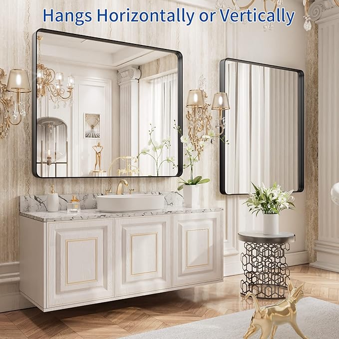 WEER 36X30 Inch Black Metal Framed Bathroom Mirror, Matte Black Bathroom Vanity - Image 5