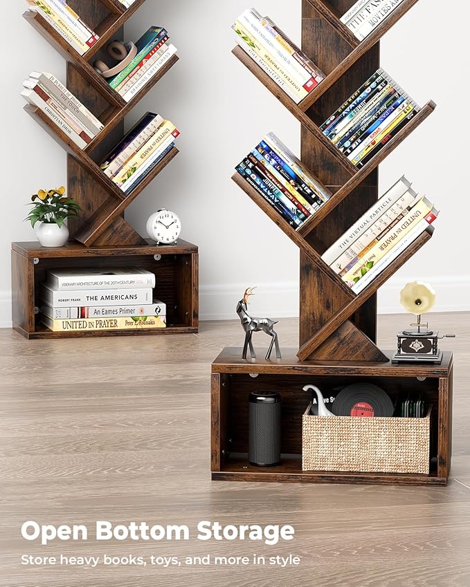Tree Bookshelf with Light, 6 Tier Small Bookcase, Narrow Floor Standing Book - Image 5