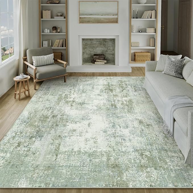 8x10 Washable Area Rug Green Modern Neutral Abstract Living Room Bedroom Indoor - Image 5