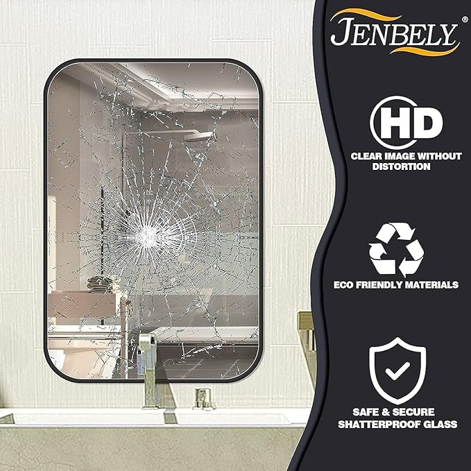 48x30 Inch Black Wall Mirror for Bathroom, Brushed Metal Framed Mirror - Image 5