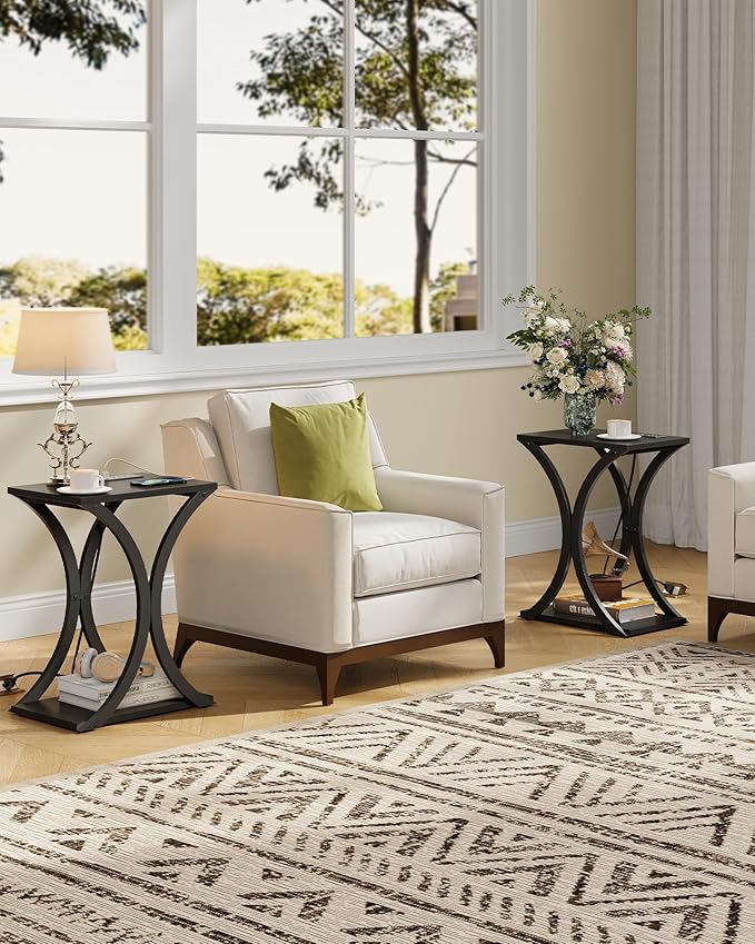 End Table with Charging Station, 2-Tier Modern Side Table, Nightstand with - Image 3