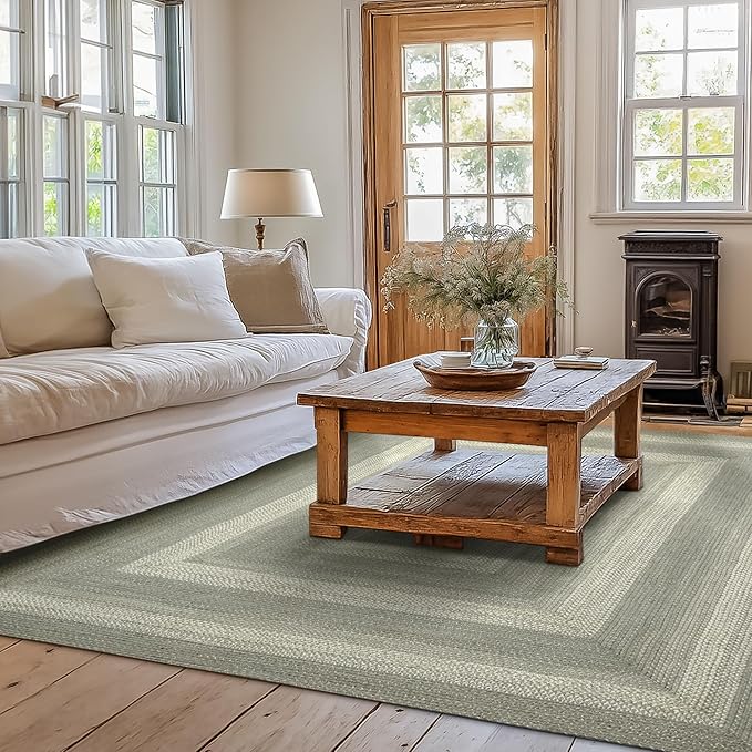 Grey Cloud Jute Braided Area Rug, 4x6' Rectangle, Warm Farmhouse Decor by Homespice