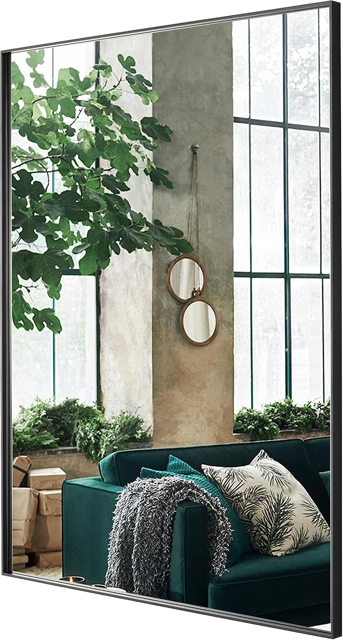24x36 Inch Black Bathroom Mirror, Copper-Free Mirror, Aluminum Alloy Frame - Image 3