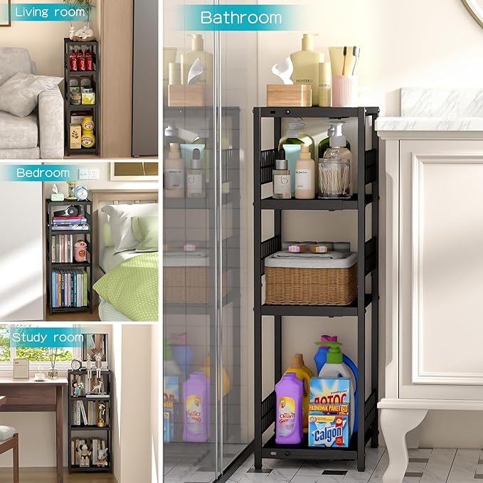 Expandable Slim Storage Shelf, 4 Tier Metal Shelving Unit - Image 7
