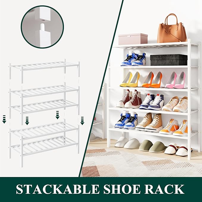 Smiry Shoe Rack, 6 Tier Bamboo Shoe Organizer, Stackable Free Standing Wooden - Image 4