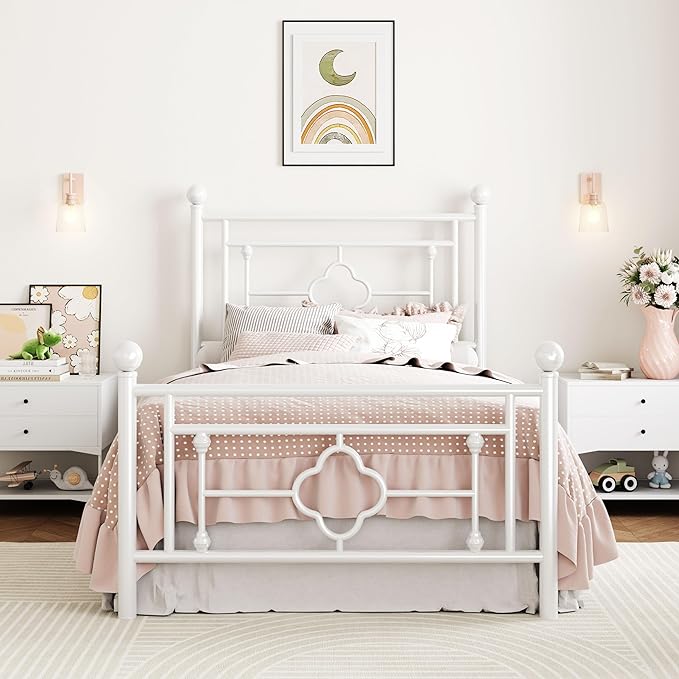 SHA CERLIN 14 Inches Twin Size Metal Platform Bed Frame/Vintage Iron-Art by SHACERLIN