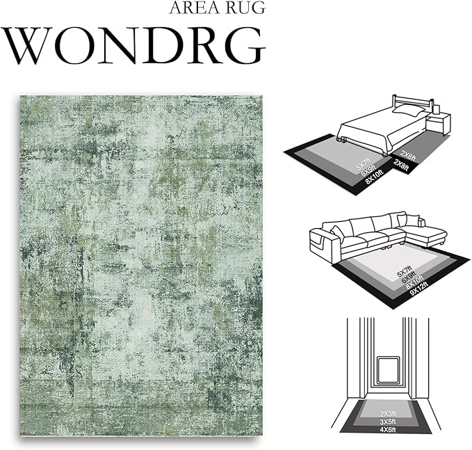 6x9 Washable Area Rug Dark Green Modern Neutral Abstract Living Room Bedroom - Image 2