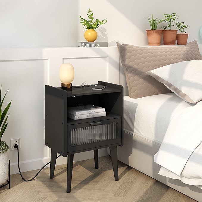 Nightstand with Charging Station, Bedside Tables Set of 2, End Table Side Table - Image 5