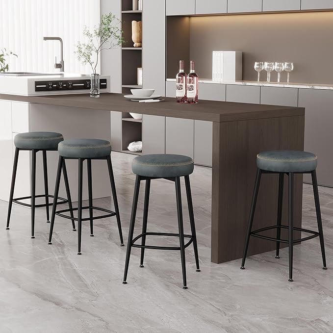 Counter Height Bar Stools, Upholstered Faux Leather Kitchen Counter Stools by ErdoruLiving