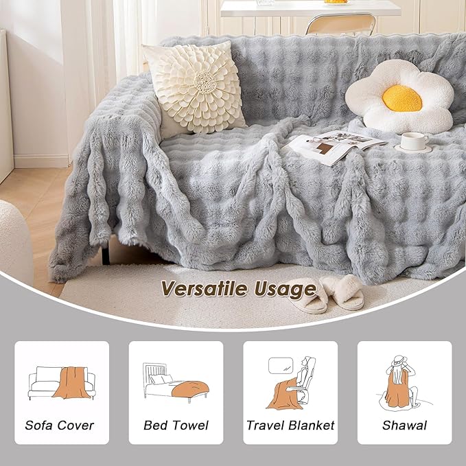 VM VOUGEMARKET Plush Sofa Cover Thick Faux Fur Shaggy Fuzzy Sectional Couch - Image 3