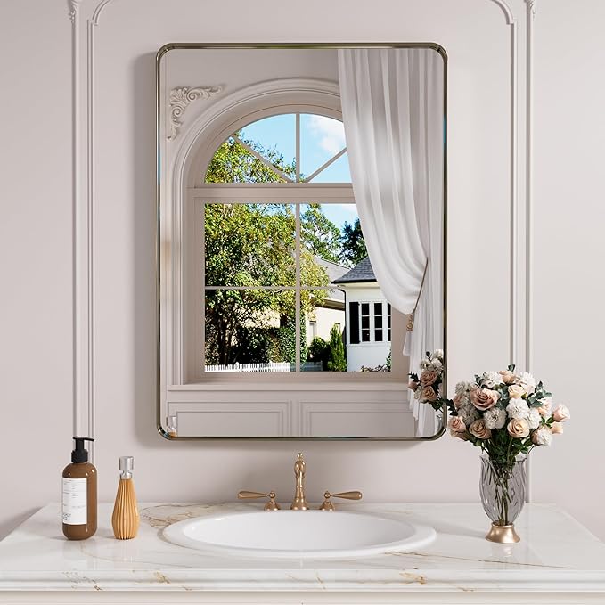Bronze Bathroom Mirror 24x36 Inch, Brushed Bronze Metal Frame Mirror - Image 2