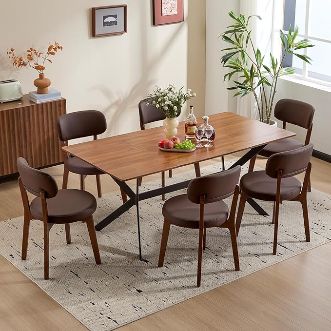 Furniliving Wooden Dining Chairs Set of 2, Mid-Century Modern Leather - Image 9