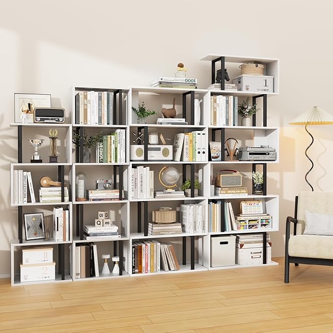Gadroad 4-Tier Bookshelf, Narrow S-Shaped Geometric Bookcase, Wood Decorative - Image 9