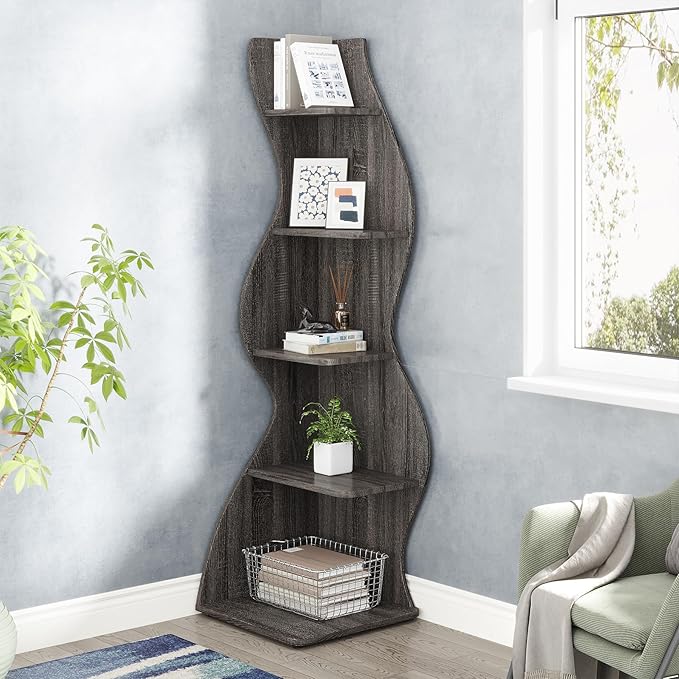 Tribesigns Corner Shelf, Modern 5-Tier Wall Corner Bookshelf, Stylish Corner - Image 2