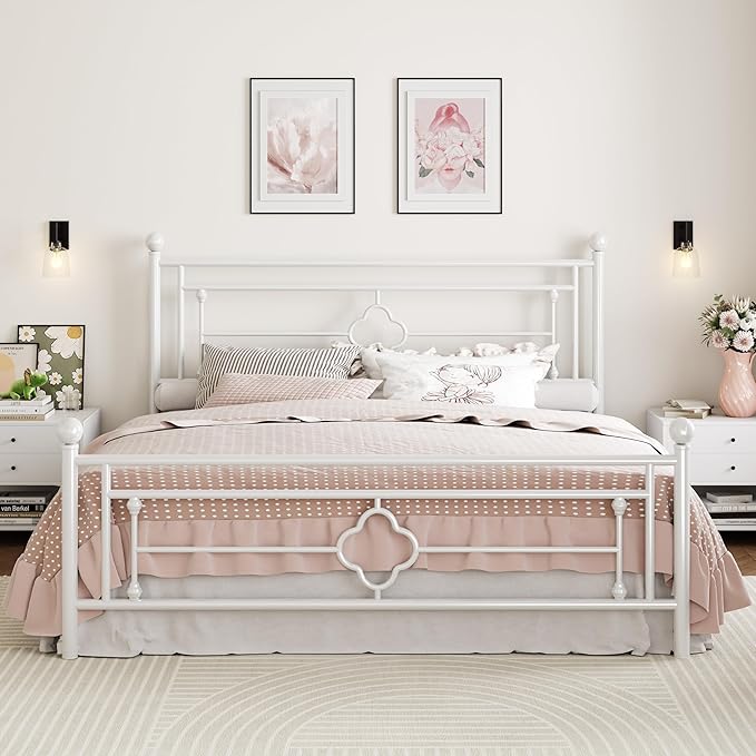 SHA CERLIN 14 Inches King Size Metal Platform Bed Frame/Vintage Iron-Art by SHACERLIN