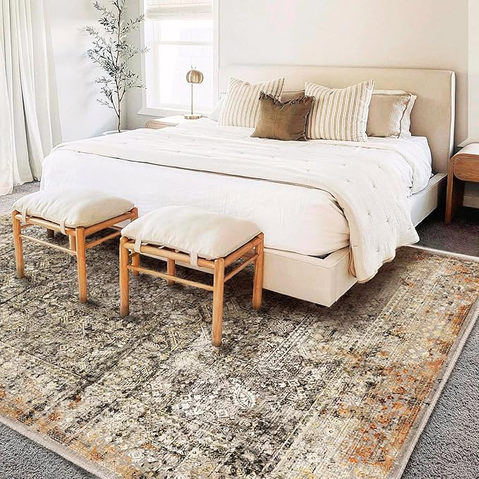 Area Rug 10'x14' Washable Vintage Traditional Mat Distressed Indoor Foldable - Image 2