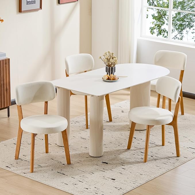 Furniliving Oak Wooden Dining Chairs Set of 4, Mid-Century Modern Linen by FurnilivingFurnitureforHome